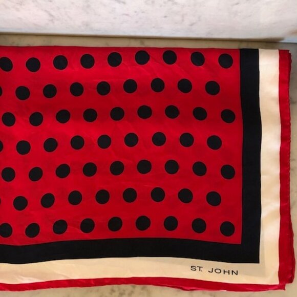 ST. JOHN Red White Blue Polka Dot Square Scarf Vintage Rare - Picture 11 of 16